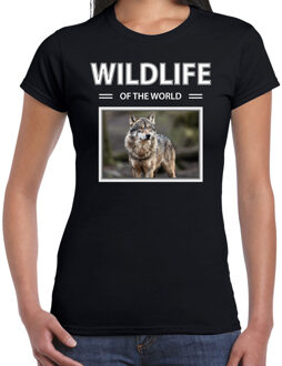 Bellatio Decorations Wolf t-shirt met dieren foto wildlife of the world zwart voor dames