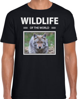 Bellatio Decorations Wolf t-shirt met dieren foto wildlife of the world zwart voor heren