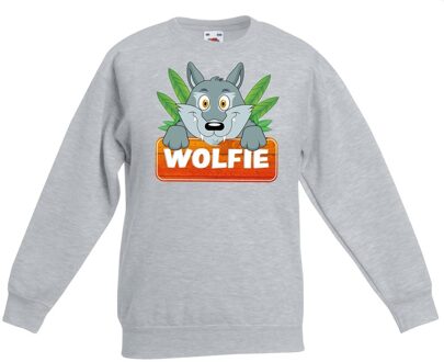 Bellatio Decorations Wolfie de wolf sweater grijs voor kinderen - unisex - wolven trui 12-13 jaar (152/164)