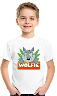 Bellatio Decorations Wolfie de wolf t-shirt wit voor kinderen - unisex - wolven shirt XS (110-116)