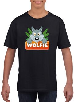Bellatio Decorations Wolfie de wolf t-shirt zwart voor kinderen - unisex - wolven shirt L (146-152)