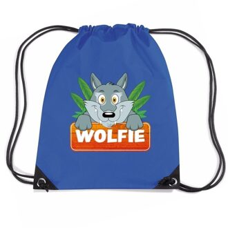 Bellatio Decorations Wolfie de Wolf trekkoord rugzak / gymtas blauw voor kinderen - Gymtasje - zwemtasje