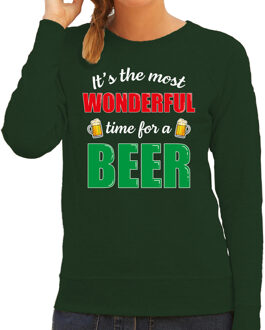 Bellatio Decorations Wonderful beer foute Kerst bier sweater / trui groen voor dames 2XL - kerst truien