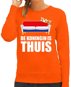 Bellatio Decorations Woningsdag De Koningin is thuis sweater / trui voor thuisblijvers tijdens Koningsdag oranje dames 2XL - Feesttruien