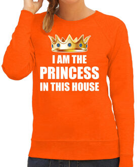 Bellatio Decorations Woningsdag Im the princess in this house sweater / trui voor thuisblijvers tijdens Koningsdag oranje dames 2XL - Feesttr