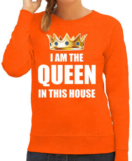 Bellatio Decorations Woningsdag Im the queen in this house sweaters / trui voor thuisblijvers tijdens Koningsdag oranje dames 2XL - Feesttrui