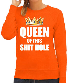 Bellatio Decorations Woningsdag Im the queen of this shit hole sweaters / trui voor thuisblijvers tijdens Koningsdag oranje dames 2XL - Feest