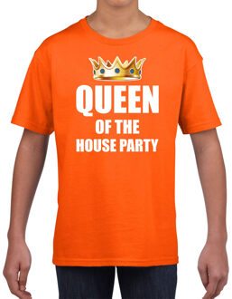 Bellatio Decorations Woningsdag Queen of the house party t-shirts voor thuisblijvers tijdens Koningsdag oranje kinderen / meisjes L (140-152)