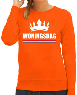 Bellatio Decorations Woningsdag sweaters / trui voor thuisblijvers tijdens Koningsdag oranje dames 2XL - Feesttruien