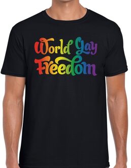 Bellatio Decorations World gay freedom gaypride shirt zwart voor heren 2XL