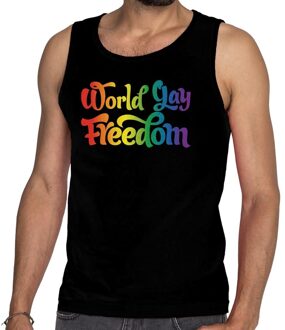 Bellatio Decorations World gay freedom gaypride tanktop zwart heren 2XL