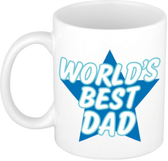 Bellatio Decorations Worlds best dad cadeau mok / beker wit met blauwe ster - Vaderdag / verjaardag papa - feest mokken Multikleur