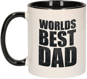 Bellatio Decorations Worlds best dad mok / beker zwart wit 300 ml - Cadeau mokken - Papa/ Vaderdag - feest mokken