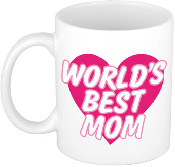 Bellatio Decorations Worlds best mom cadeau mok / beker wit met roze hartje - Moederdag / verjaardag mama - feest mokken