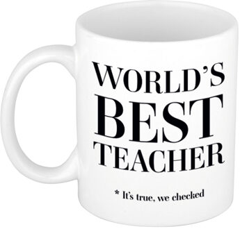 Bellatio Decorations Worlds best teacher cadeau koffiemok / theebeker wit 330 ml - Cadeau mokken - feest mokken