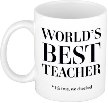 Bellatio Decorations Worlds best teacher cadeau koffiemok / theebeker wit 330 ml - Cadeau mokken