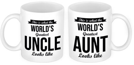 Bellatio Decorations Worlds greatest Aunt en Uncle mok - Cadeau beker set voor Oom en Tante