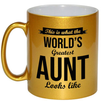 Bellatio Decorations Worlds Greatest Aunt / tante cadeau mok / beker goudglanzend 330 ml - feest mokken Goudkleurig