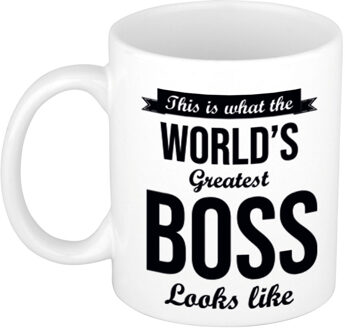 Bellatio Decorations Worlds Greatest Boss cadeau mok / beker 300 ml - feest mokken Wit