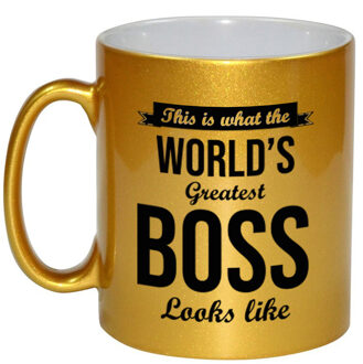 Bellatio Decorations Worlds Greatest Boss cadeau mok / beker goudglanzend 330 ml - feest mokken Goudkleurig