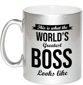 Bellatio Decorations Worlds Greatest Boss cadeau mok / beker zilverglanzend 330 ml - feest mokken Zilverkleurig