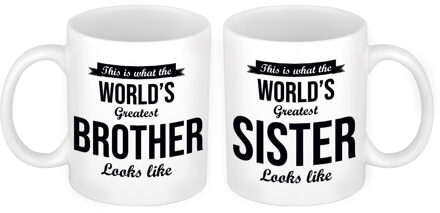 Bellatio Decorations Worlds Greatest Brother en Sister mok - Cadeau Broer en Zus