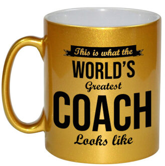 Bellatio Decorations Worlds Greatest Coach cadeau mok / beker goudglanzend 330 ml - feest mokken Goudkleurig