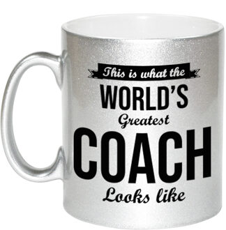 Bellatio Decorations Worlds Greatest Coach cadeau mok / beker zilverglanzend 330 ml - feest mokken Zilverkleurig