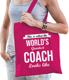 Bellatio Decorations Worlds greatest COACH kado tasje voor verjaardag roze voor dames - Feest Boodschappentassen