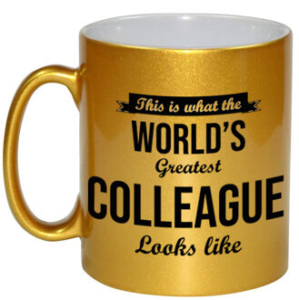 Bellatio Decorations Worlds Greatest Colleague cadeau mok / beker goudglanzend 330 ml - feest mokken Goudkleurig