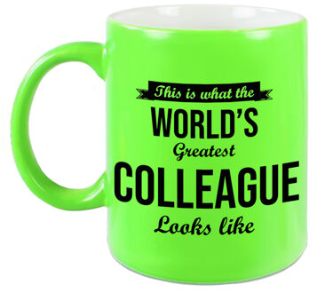 Bellatio Decorations Worlds Greatest Colleague cadeau mok / beker neon groen 330 ml - feest mokken