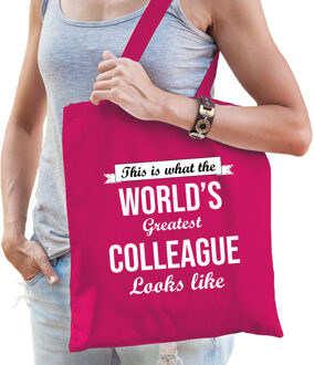 Bellatio Decorations Worlds greatest COLLEAGUE collega cadeau tas roze voor dames