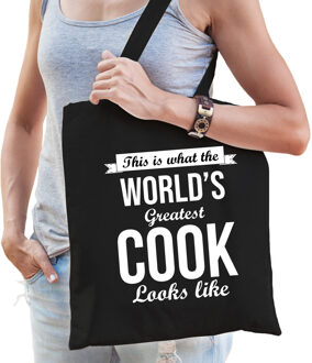 Bellatio Decorations Worlds greatest cook tas zwart volwassenen - werelds beste kok cadeau tas - Feest Boodschappentassen