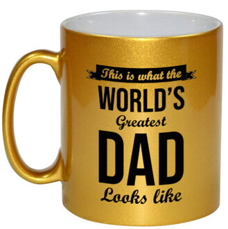 Bellatio Decorations Worlds Greatest Dad cadeau mok / beker goudglanzend 330 ml - feest mokken Goudkleurig