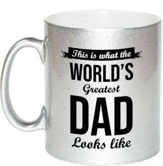 Bellatio Decorations Worlds Greatest Dad cadeau mok / beker zilverglanzend 330 ml - feest mokken Zilverkleurig