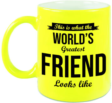 Bellatio Decorations Worlds Greatest Friend cadeau koffiemok / theebeker neon geel 330 ml - feest mokken