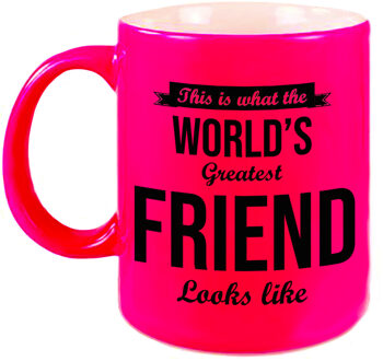 Bellatio Decorations Worlds Greatest Friend cadeau koffiemok / theebeker neon roze 330 ml - feest mokken Geel