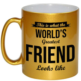 Bellatio Decorations Worlds Greatest Friend cadeau mok / beker goudglanzend 330 ml - feest mokken Goudkleurig