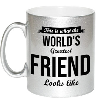 Bellatio Decorations Worlds Greatest Friend cadeau mok / beker zilverglanzend 330 ml - feest mokken Zilverkleurig