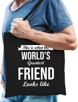 Bellatio Decorations Worlds greatest FRIEND cadeau tasje zwart voor heren - verjaardag / kado tas / katoenen shopper voor vrienden