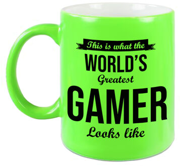 Bellatio Decorations Worlds Greatest Gamer cadeau mok / beker neon groen 330 ml - feest mokken