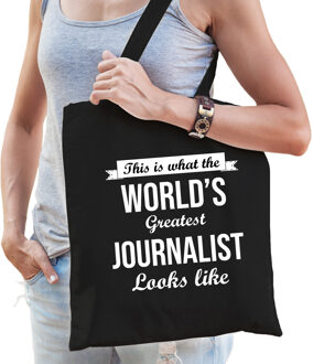 Bellatio Decorations Worlds greatest journalist tas zwart volwassenen - werelds beste journalist cadeau tas - Feest Boodschappentassen