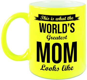 Bellatio Decorations Worlds Greatest Mom cadeau koffiemok / theebeker neon geel 330 ml - feest mokken