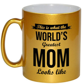 Bellatio Decorations Worlds Greatest Mom cadeau mok / beker goudglanzend 330 ml - feest mokken Goudkleurig