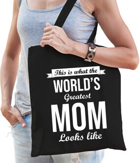 Bellatio Decorations Worlds greatest MOM moeder cadeau tas zwart voor dames