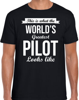 Bellatio Decorations Worlds greatest pilot t-shirt zwart heren - Werelds grootste piloot cadeau 2XL