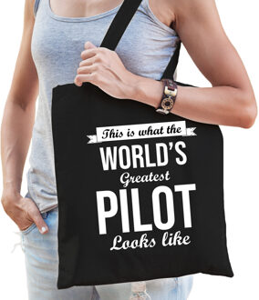 Bellatio Decorations Worlds greatest pilot tas zwart volwassenen - werelds beste piloot cadeau tas - Feest Boodschappentassen