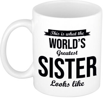 Bellatio Decorations Worlds Greatest Sister cadeau mok / beker 300 ml - feest mokken Wit