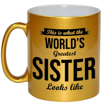 Bellatio Decorations Worlds Greatest Sister cadeau mok / beker goudglanzend 330 ml - feest mokken Goudkleurig