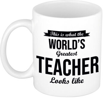 Bellatio Decorations Worlds Greatest Teacher cadeau mok / beker voor juf / meester 300 ml - feest mokken Wit